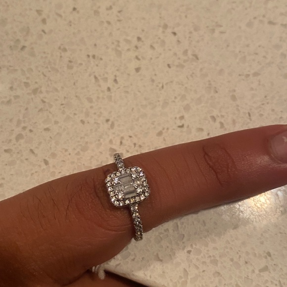 Halo Emerald Cut Engagement Ring with Half Row Pave 2 Sizes Available - Picture 3 of 5